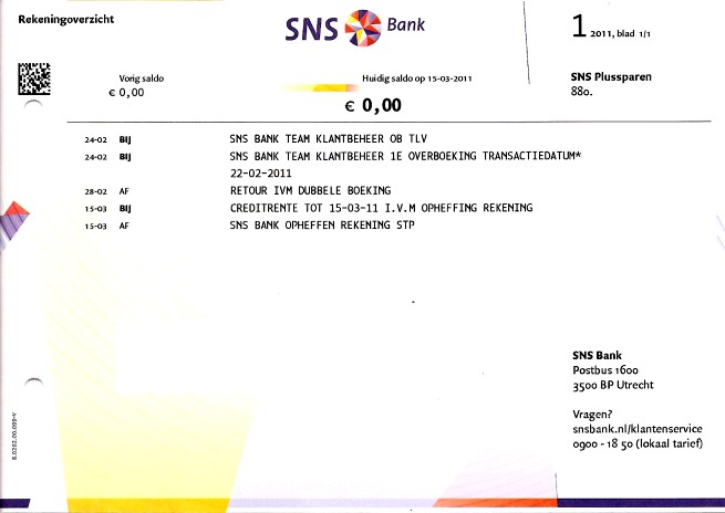 SNS Rekeningafschrift
