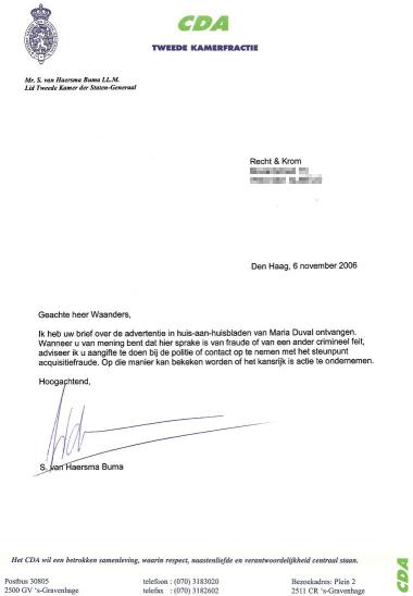 Reactie van het CDA